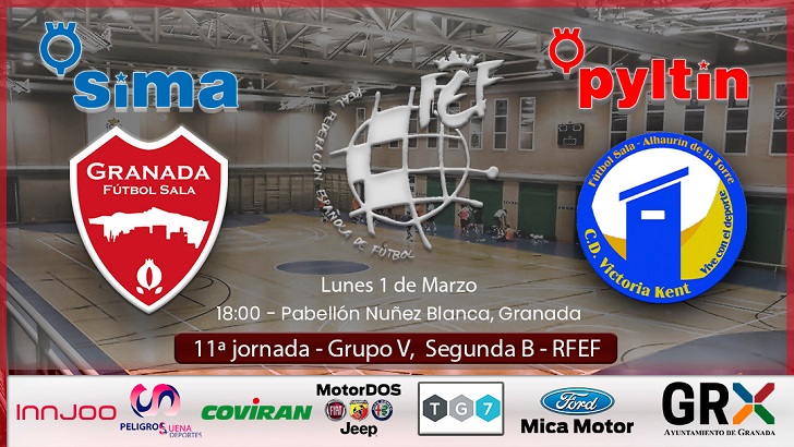 11ª jornada, SIMA Granada Victoria Kent, lunes 1 de marzo, 18.00 horas, Pabellón del Complejo Deportivo Núñez Blanca, Zaidín, Granada